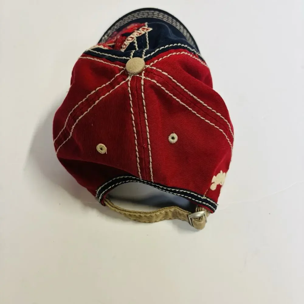 DISNEY. ADULT BLUE/RED/BIEGE DISTRESSED DISNEY STRAPBACK HAT - Very Clean.